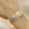 Oro Laminado Fancy Bracelet, Gold Filled Style Elephant and Flower Design, Polished, Tricolor, 03.380.0109.08 (06 MM Thickness, 8 Inches Length)