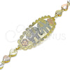 Oro Laminado Fancy Bracelet, Gold Filled Style Elephant and Flower Design, Polished, Tricolor, 03.380.0109.08 (06 MM Thickness, 8 Inches Length)
