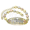 Oro Laminado Fancy Bracelet, Gold Filled Style Elephant and Flower Design, Polished, Tricolor, 03.380.0109.08 (06 MM Thickness, 8 Inches Length)