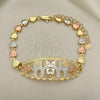 Oro Laminado Fancy Bracelet, Gold Filled Style Elephant and Flower Design, Polished, Tricolor, 03.380.0109.08 (06 MM Thickness, 8 Inches Length)