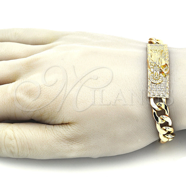 Gold Filled Bracelet — Fancy Bracelet Santa Muerte and Curb Design Polished — alternate product view — SKU 144237 | Oro Laminado brazalete — elegante Bracelet Santa Muerte and Curb diseño pulido — SKU 144237