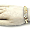 Oro Laminado Fancy Bracelet, Gold Filled Style Santa Muerte and Curb Design, Polished, Golden Finish, 03.380.0110.09 (10 MM Thickness, 9 Inches Length)