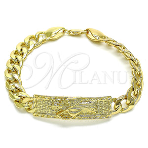 Gold Filled Bracelet — Fancy Bracelet Santa Muerte and Curb Design Polished — main product view — SKU 144237 | Oro Laminado brazalete — elegante Bracelet Santa Muerte and Curb diseño pulido — SKU 144237