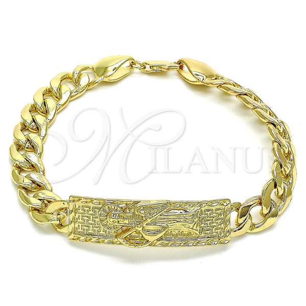 Gold Filled Bracelet — Fancy Bracelet Santa Muerte and Curb Design Polished — main product view — SKU 144237 | Oro Laminado brazalete — elegante Bracelet Santa Muerte and Curb diseño pulido — SKU 144237
