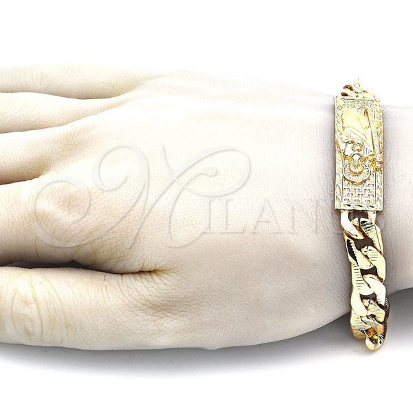 Gold Filled Bracelet — Fancy Bracelet San Judas and Pave Cuban Design — alternate product view — SKU 144238 | Oro Laminado brazalete — elegante Bracelet San Judas and Pave Cuban diseño — SKU 144238