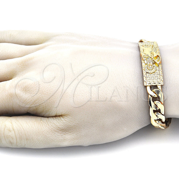 Gold Filled Bracelet — Fancy Bracelet Santa Muerte and Pave Cuban Design — alternate product view — SKU 144239 | Oro Laminado brazalete — elegante Bracelet Santa Muerte and Pave Cuban diseño — SKU 144239