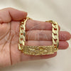 Oro Laminado Fancy Bracelet, Gold Filled Style Santa Muerte and Pave Cuban Design, Polished, Golden Finish, 03.380.0112.09 (10 MM Thickness, 9 Inches Length)