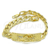 Oro Laminado Fancy Bracelet, Gold Filled Style Santa Muerte and Pave Cuban Design, Polished, Golden Finish, 03.380.0112.09 (10 MM Thickness, 9 Inches Length)
