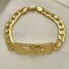 Oro Laminado Fancy Bracelet, Gold Filled Style Santa Muerte and Pave Cuban Design, Polished, Golden Finish, 03.380.0112.09 (10 MM Thickness, 9 Inches Length)