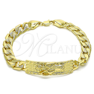 Gold Filled Bracelet — Fancy Bracelet Santa Muerte and Pave Cuban Design — main product view — SKU 144239 | Oro Laminado brazalete — elegante Bracelet Santa Muerte and Pave Cuban diseño — SKU 144239
