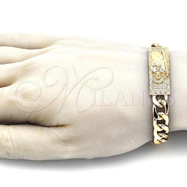 Gold Filled Bracelet — Fancy Bracelet San Judas and Miami Cuban Design — alternate product view — SKU 144241 | Oro Laminado brazalete — elegante Bracelet San Judas and Miami Cuban diseño — SKU 144241