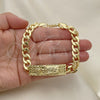 Oro Laminado Fancy Bracelet, Gold Filled Style San Judas and Miami Cuban Design, Polished, Golden Finish, 03.380.0114.09 (10 MM Thickness, 9 Inches Length)