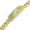 Oro Laminado Fancy Bracelet, Gold Filled Style San Judas and Miami Cuban Design, Polished, Golden Finish, 03.380.0114.09 (10 MM Thickness, 9 Inches Length)