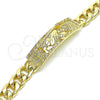 Oro Laminado Fancy Bracelet, Gold Filled Style San Judas and Miami Cuban Design, Polished, Golden Finish, 03.380.0114.09 (10 MM Thickness, 9 Inches Length)