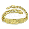Oro Laminado Fancy Bracelet, Gold Filled Style San Judas and Miami Cuban Design, Polished, Golden Finish, 03.380.0114.09 (10 MM Thickness, 9 Inches Length)