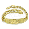 Oro Laminado Fancy Bracelet, Gold Filled Style San Judas and Miami Cuban Design, Polished, Golden Finish, 03.380.0114.09 (10 MM Thickness, 9 Inches Length)