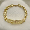 Oro Laminado Fancy Bracelet, Gold Filled Style San Judas and Miami Cuban Design, Polished, Golden Finish, 03.380.0114.09 (10 MM Thickness, 9 Inches Length)