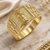 Oro Laminado Mens Ring, Gold Filled Style San Judas Design, Polished, Golden Finish, 01.380.0009.10 (Size 10)