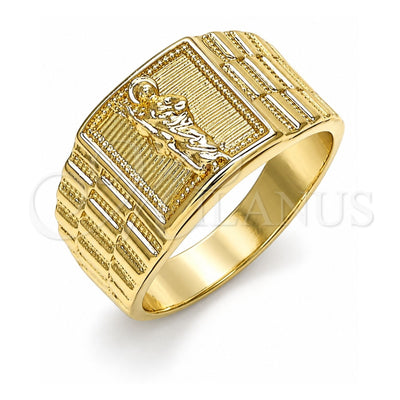 Oro Laminado Mens Ring, Gold Filled Style San Judas Design, Polished, Golden Finish, 01.380.0009.12 (Size 12)