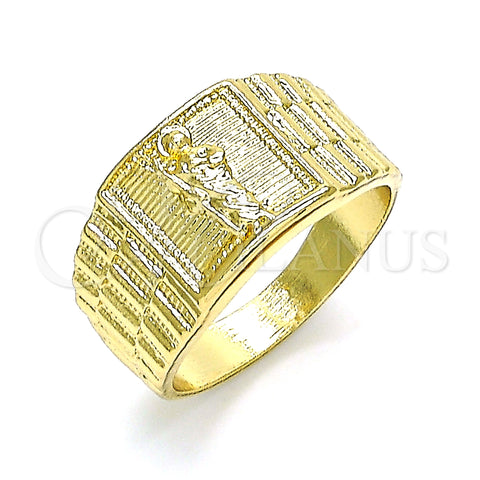 Oro Laminado Mens Ring, Gold Filled Style San Judas Design, Polished, Golden Finish, 01.380.0009.12 (Size 12)