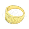 Oro Laminado Mens Ring, Gold Filled Style Guadalupe Design, Polished, Golden Finish, 01.380.0010.10 (Size 10)