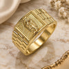 Oro Laminado Mens Ring, Gold Filled Style Guadalupe Design, Polished, Golden Finish, 01.380.0010.10 (Size 10)