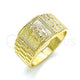 Oro Laminado Mens Ring, Gold Filled Style Guadalupe Design, Polished, Golden Finish, 01.380.0010.10 (Size 10)