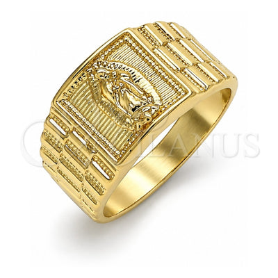Oro Laminado Mens Ring, Gold Filled Style Guadalupe Design, Polished, Golden Finish, 01.380.0010.12 (Size 12)