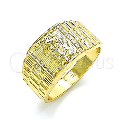 Oro Laminado Mens Ring, Gold Filled Style Guadalupe Design, Polished, Golden Finish, 01.380.0010.12 (Size 12)