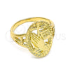 Oro Laminado Elegant Ring, Gold Filled Style Praying Hands and Cross Design, Polished, Golden Finish, 01.380.0011.07 (Size 7)