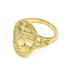 Oro Laminado Elegant Ring, Gold Filled Style Praying Hands and Cross Design, Polished, Golden Finish, 01.380.0011.08 (Size 8)