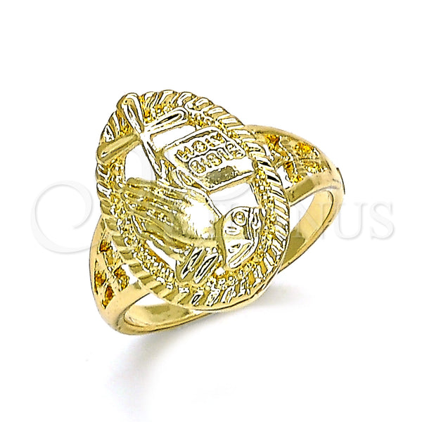 Gold Filled Ring — Elegant Ring Praying Hands and Cross Design Polished — main product view — SKU 144261 | Oro Laminado anillo — Elegant Ring Praying Hands and cruz diseño pulido — SKU 144261