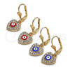 Oro Laminado Dangle Earring, Gold Filled Style Evil Eye and Heart Design, with White Crystal, Red Enamel Finish, Golden Finish, 02.380.0085