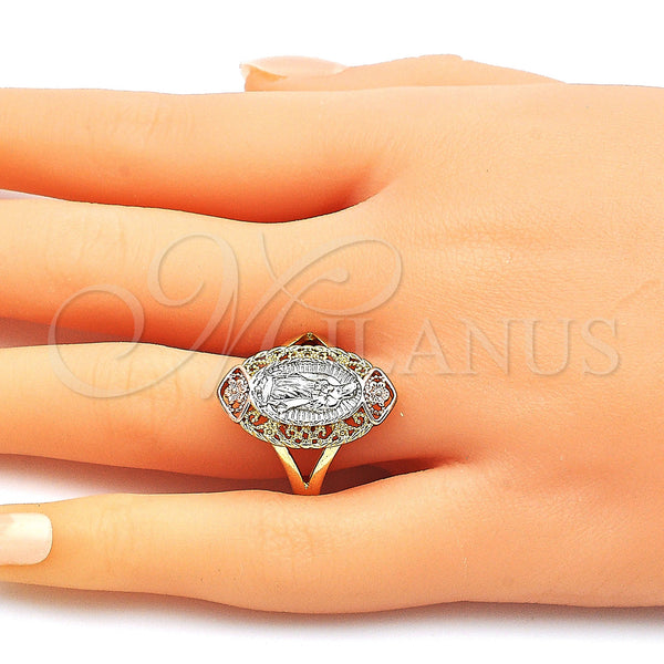 Gold Filled Ring — Elegant Ring Guadalupe and Flower Design Polished Tricolor — alternate product view — SKU 144266 | Oro Laminado anillo — Elegant Ring Guadalupe and flor diseño pulido Tricolor — SKU 144266