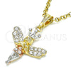 Oro Laminado Religious Pendant, Gold Filled Style Angel and Crown Design, with White Crystal, Polished, Tricolor, 05.380.0135