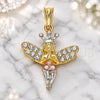 Oro Laminado Religious Pendant, Gold Filled Style Angel and Crown Design, with White Crystal, Polished, Tricolor, 05.380.0135