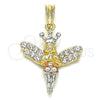 Oro Laminado Religious Pendant, Gold Filled Style Angel and Crown Design, with White Crystal, Polished, Tricolor, 05.380.0135