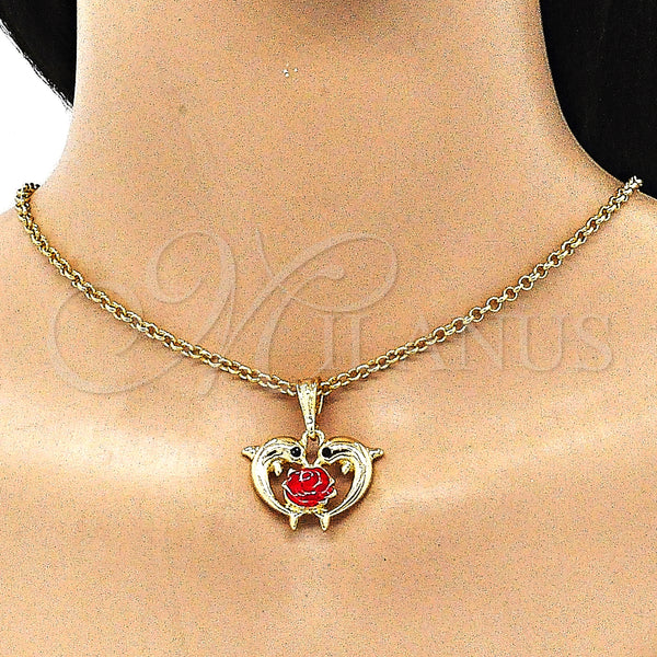 Gold Filled Pendant — Fancy Pendant Dolphin and Flower Design with Black — alternate product view — SKU 144272 | Oro Laminado dije — elegante Pendant Dolphin and flor diseño with negro — SKU 144272