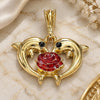 Oro Laminado Fancy Pendant, Gold Filled Style Dolphin and Flower Design, with Black Crystal, Red Enamel Finish, Golden Finish, 05.380.0136