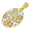 Oro Laminado Religious Pendant, Gold Filled Style Divino NiÃ±o and Butterfly Design, Polished, Tricolor, 05.380.0138