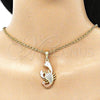 Oro Laminado Religious Pendant, Gold Filled Style Scorpion Design, with White Crystal, Polished, Tricolor, 05.380.0139