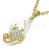 Oro Laminado Religious Pendant, Gold Filled Style Scorpion Design, with White Crystal, Polished, Tricolor, 05.380.0139