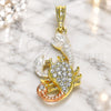 Oro Laminado Religious Pendant, Gold Filled Style Scorpion Design, with White Crystal, Polished, Tricolor, 05.380.0139