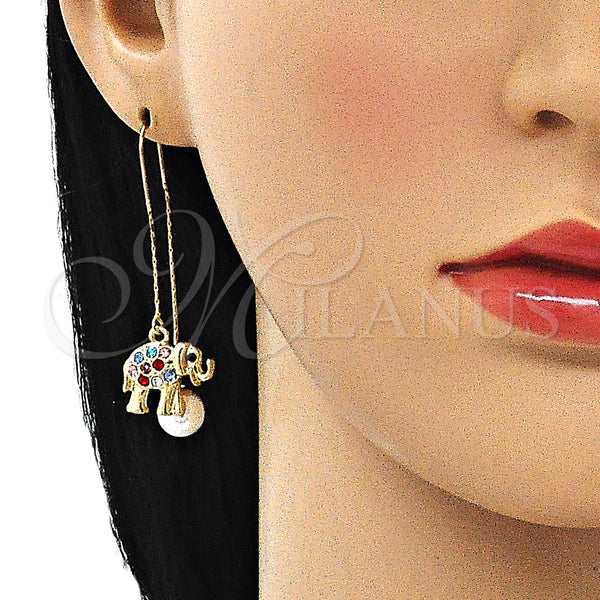 Gold Filled Ring — Threader Earring Elephant Design with Multicolor Crystal Polished — alternate product view — SKU 144279 | Oro Laminado anillo — Threader Earring Elephant diseño with Multicolor cristal pulido — SKU 144279