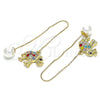 Oro Laminado Threader Earring, Gold Filled Style Elephant Design, with Multicolor Crystal, Polished, Golden Finish, 02.380.0089