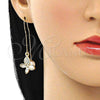 Oro Laminado Threader Earring, Gold Filled Style Butterfly Design, with White Crystal, Polished, Golden Finish, 02.380.0090