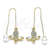 Oro Laminado Threader Earring, Gold Filled Style Butterfly Design, with White Crystal, Polished, Golden Finish, 02.380.0090