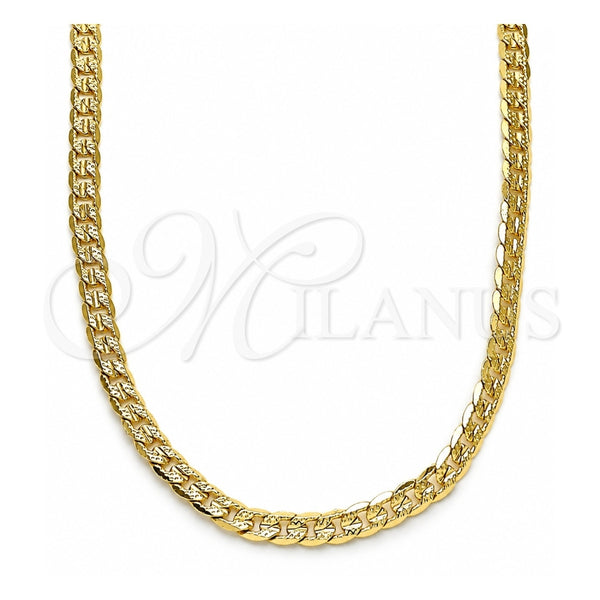 Oro Laminado Basic Necklace, Gold Filled Style Curb Design, Diamond Cutting Finish, Golden Finish, 04.213.0237.18 (100 Gauge, Thickness, 18 Inches Length)