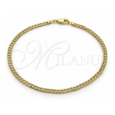 Oro Laminado Basic Anklet, Gold Filled Style Curb Design, Diamond Cutting Finish, Golden Finish, 04.213.0237.10 (100 Gauge, Thickness, 10 Inches Length)
