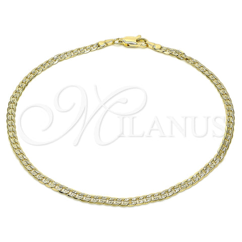 Oro Laminado Basic Anklet, Gold Filled Style Curb Design, Diamond Cutting Finish, Golden Finish, 04.213.0237.10 (100 Gauge, Thickness, 10 Inches Length)